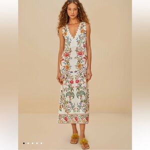 FARM Rio Off-White Delicate Forest Euroflax™ Premium Linen Maxi Dress